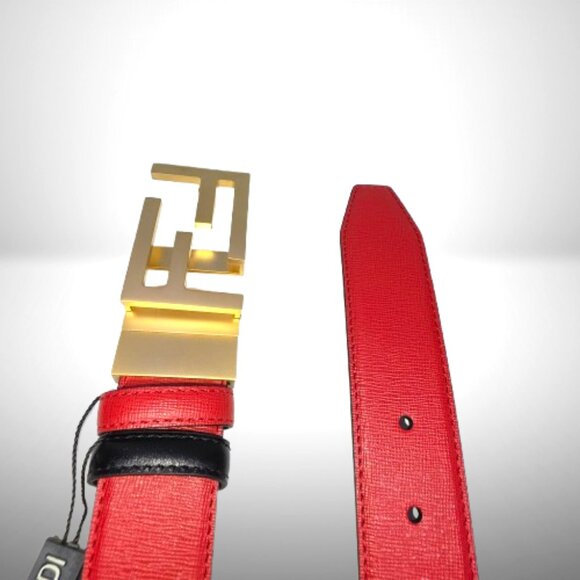 Fendi Reversible Leather Belt – Red & Black | Gold FF Buckle | Made in Italy main image 3